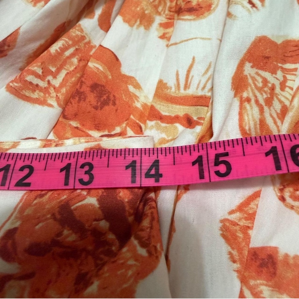 Maeve Anthropologie White Midi Skirt with Orange seashells, coral, marine life - Picture 4 of 6